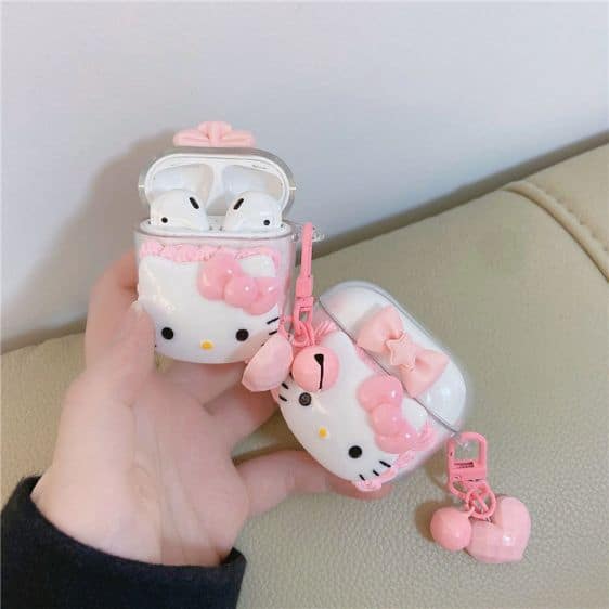 Kawaii White Cat Hello Kitty 3D Face AirPods Case