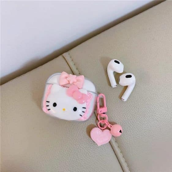 Kawaii White Cat Hello Kitty 3D Face AirPods Case
