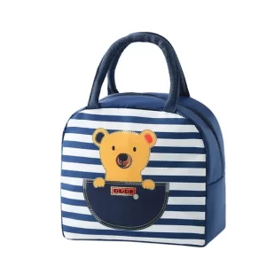Lovely Bear In The Pocket Design Navy Blue Lunch Bag