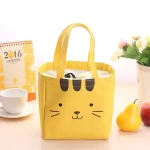Lovely Cat Face Pattern Yellow Insulated Lunch Tote