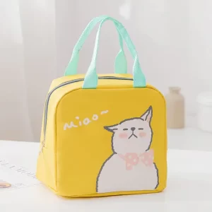 Adorable White Cat Miao Yellow Girl Lunch Bag