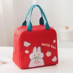 Charming Bunny Drinking Milk Tea Red Lunch Basket