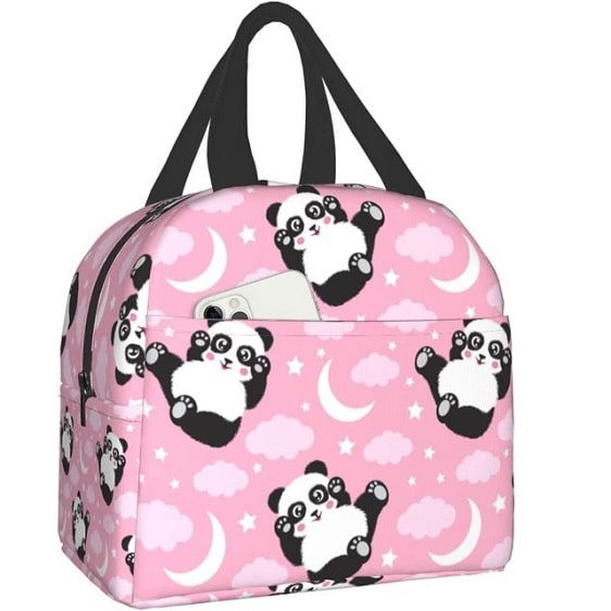 Charming Panda Starry Night Pattern Pink Bento Bag