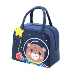 Cute Astronaut Bear With Stars Navy Blue Lunch Bag