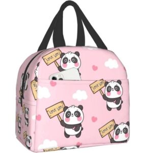 Cute Panda Love You Sign Pattern Pink Lunch Tote