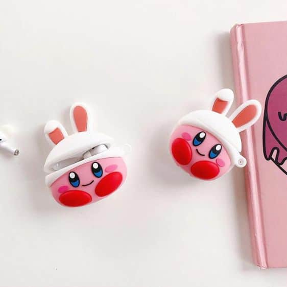 Kawaii Kirby Bunny Ears White AirPods Case
