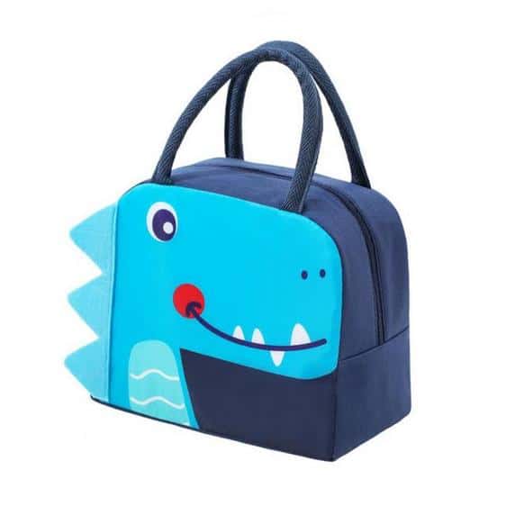 Kawaii Smiling Dinosaur Blue Thermal Lunch Bag