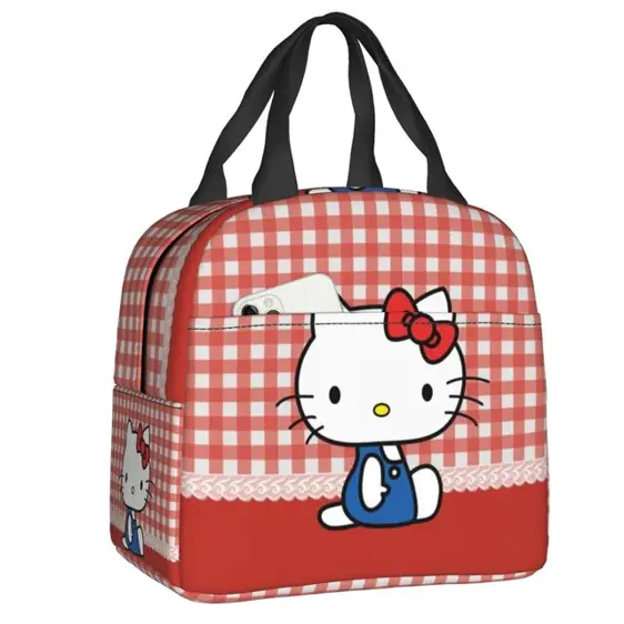 Lovely Sanrio Hello Kitty Plaid Pattern Bento Bag