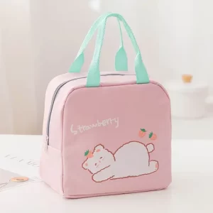 Lovely Strawberry And Bear Design Lunch Tote