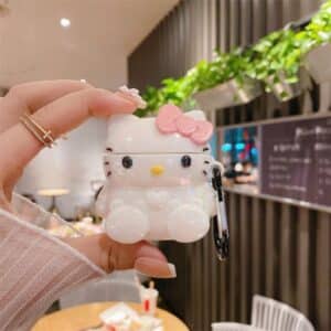Cute Hello Kitty Pink Ribbon White AirPods Cover