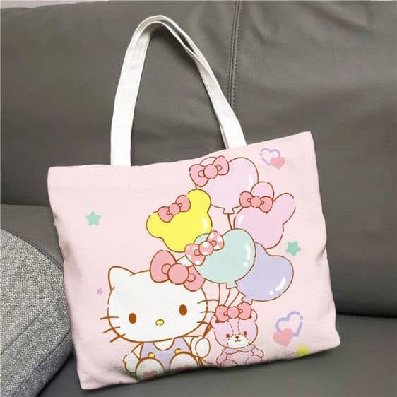 Adorable Hello Kitty Balloon Cat Canvas Tote Bag