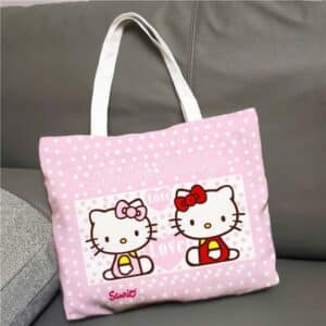 Adorable Hello Kitty & Mimmy White Polka Dots Tote Bag