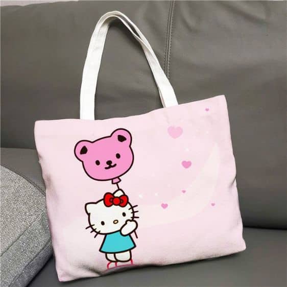 Adorable Hello Kitty With Bear Balloon Heart Tote Bag