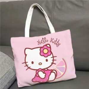 Adorable Hello Kitty With Ribbon Pink Canvas Tote Bag