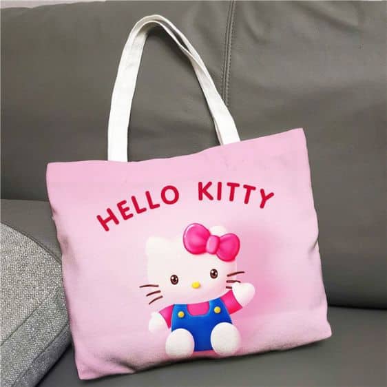 Charming Cat Hello Kitty Waving Pink Tote Bag