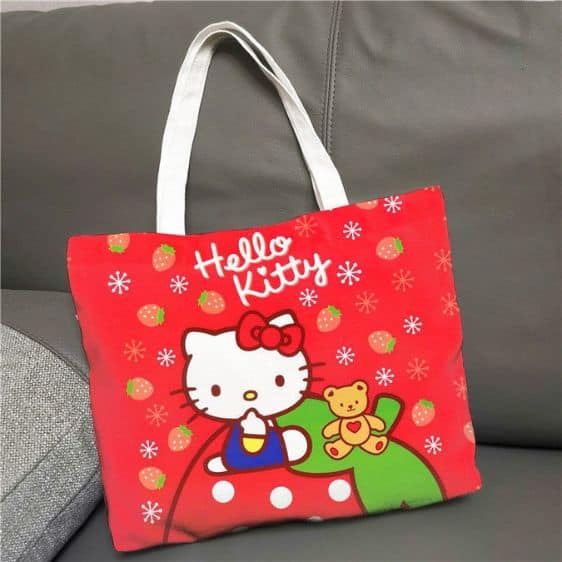 Charming Hello Kitty Strawberry Pattern Red Tote Bag