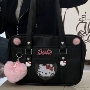 Cute Barbie Hello Kitty Heart Decoration Black Shoulder Bag