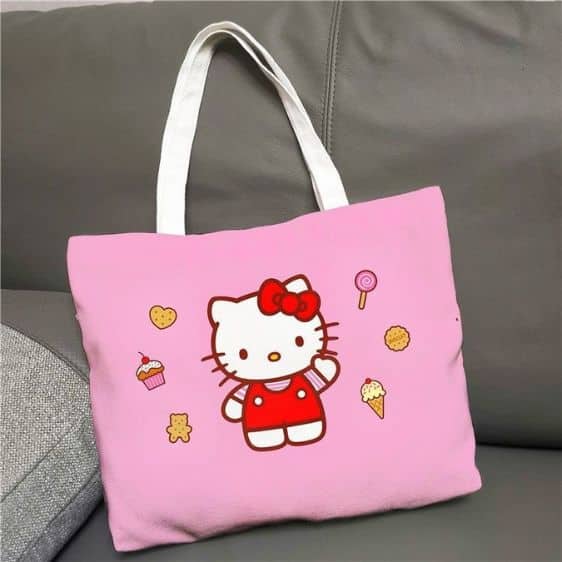 Cute Hello Kitty Minimalist Ice Cream & Cupcake Art Tote Bag