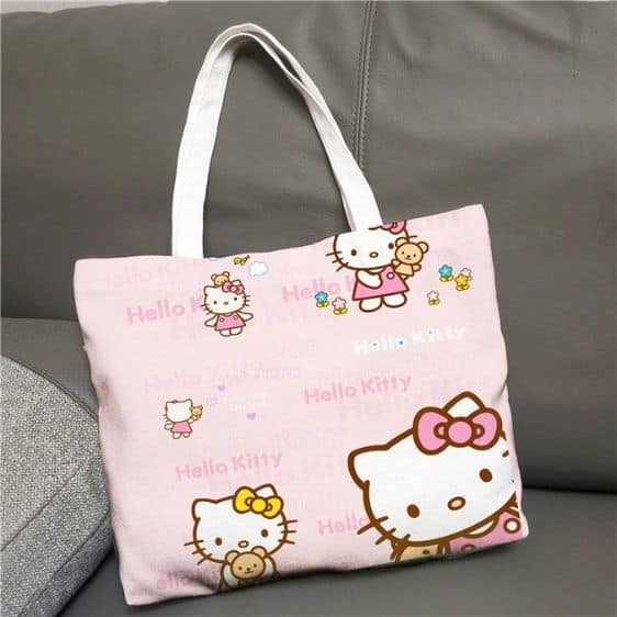 Cute Sanrio Cat Hello Kitty Pink & Yellow Ribbon Tote Bag