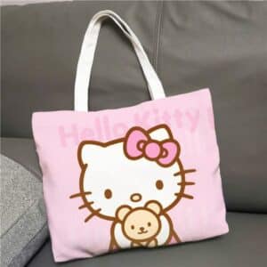 Kawaii Sanrio Hello Kitty Holding Teddy Bear Tote Bag