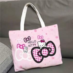 Kawaii Sanrio Hello Kitty In Ribbon Artwork Pink Tote Bag