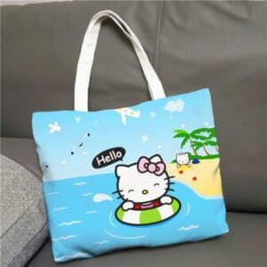 Kawaii Swimming Hello Kitty Beach Art Canvas Tote Bag