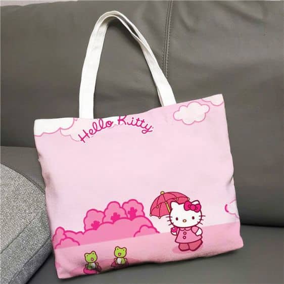 Lovely Hello Kitty Holding Umbrella Design Pink Tote Bag