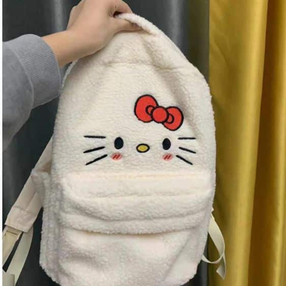Adorable Hello Kitty Face Design White Plush Backpack