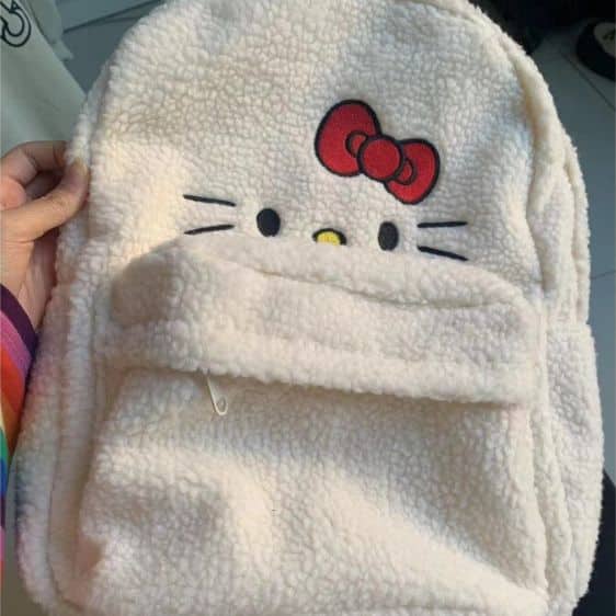 Adorable Hello Kitty Face Design White Plush Backpack