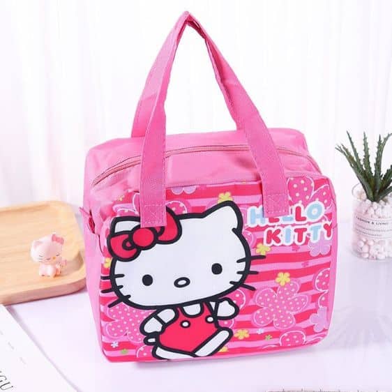 Adorable Hello Kitty Flower Stripes Pattern Pink Lunch Bag