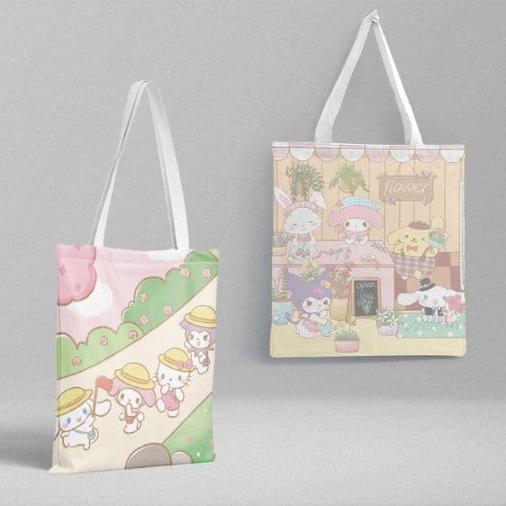 Adorable Hello Kitty & My Melody Flower Adventure Tote Bag