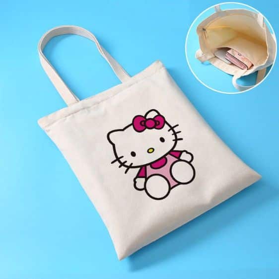 Adorable Hello Kitty Pink Outfit Logo Canvas Tote Bag