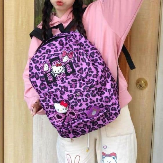 Adorable Hello Kitty Purple Animal Print Pattern Backpack