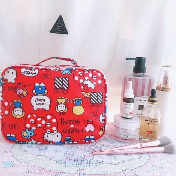 Adorable Hello Kitty Ribbon Art Red Cosmetic Makeup Bag