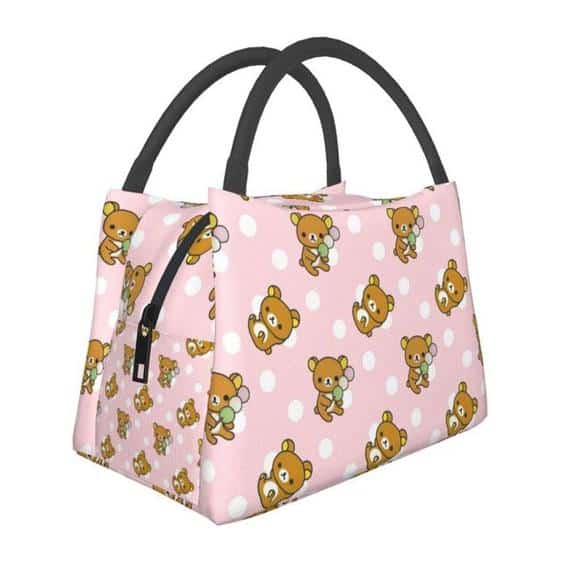 Adorable Rilakkuma Polka Dots Pattern Pink Lunch Bag