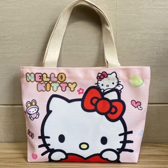 Adorable Sanrio Cat Hello Kitty Pink Canvas Tote Bag
