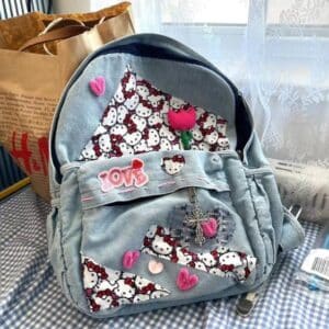 Charming Hello Kitty Doodle Art Denim Women School Backpack