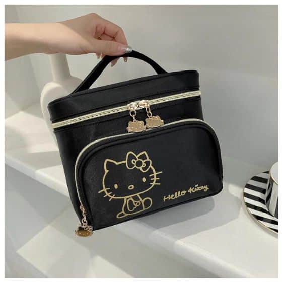 Charming Hello Kitty Gold Lining Art Black Cosmetic Makeup Bag