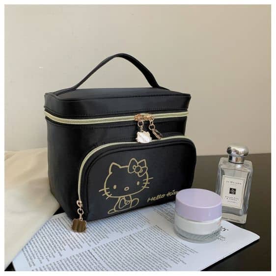 Charming Hello Kitty Gold Lining Art Black Cosmetic Makeup Bag