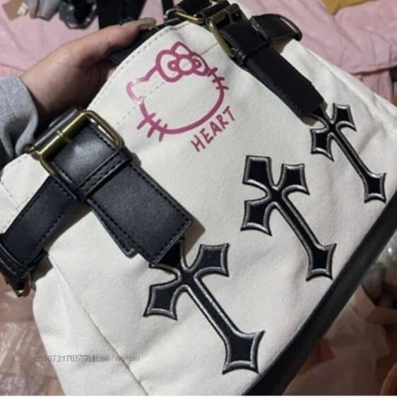 Charming Hello Kitty Head Logo 3 Cross Gothic Style Handbag