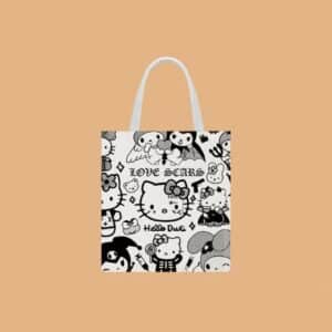 Charming Hello Kitty Love Scars Doodle Goth Art Tote Bag