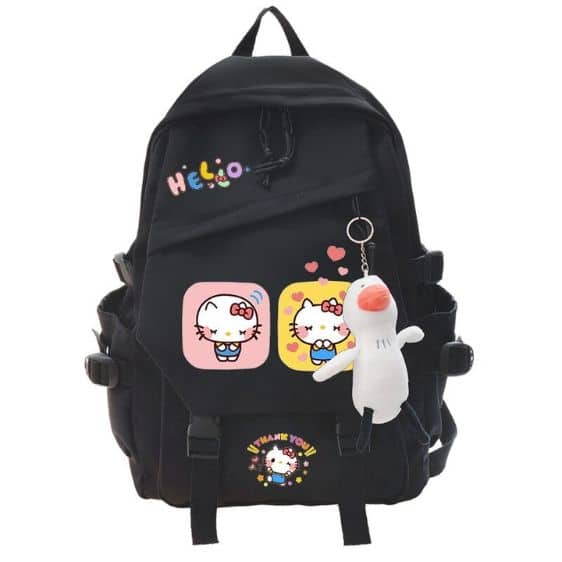 Charming Hello Kitty Sleeping Logo Design Black Backpack