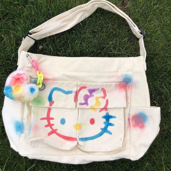 Charming Sanrio Hello Kitty Painted Style Logo Crossbody Bag
