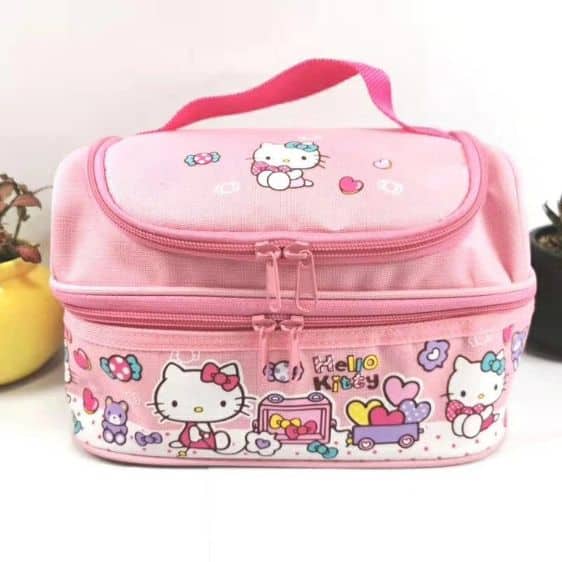 Cute Hello Kitty Heart Cart Double-Layer Insulated Lunch Bag