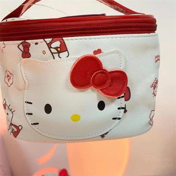 Cute Hello Kitty Ribbon Head White Red Girly Makeup Bag