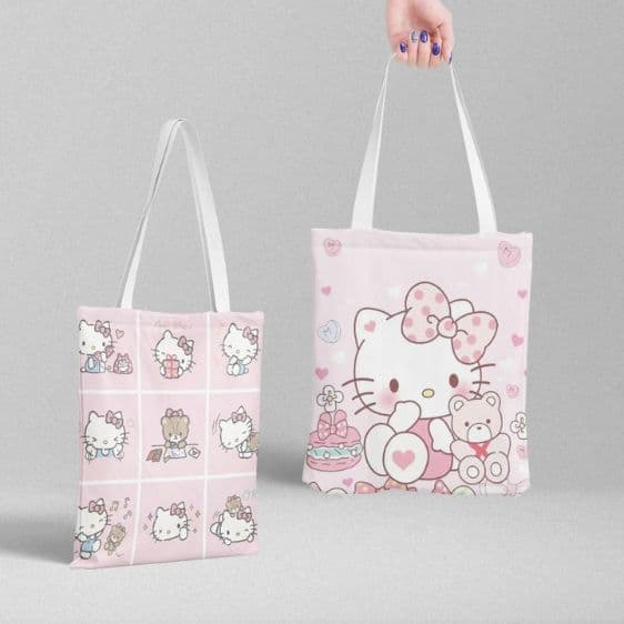 Cute Hello Kitty & Tiny Chum Heart Pattern Girly Tote Bag