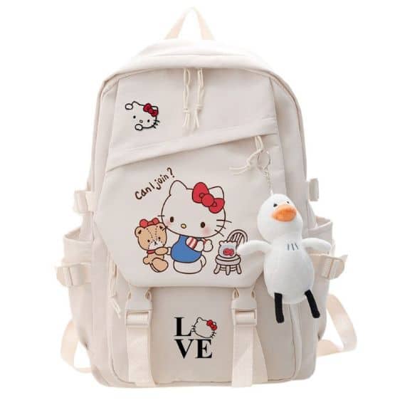 Cute Hello Kitty & Tiny Chum Love Logo White Backpack