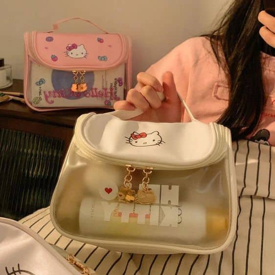 Cute Minimalist Hello Kitty Design White Transparent Makeup Bag