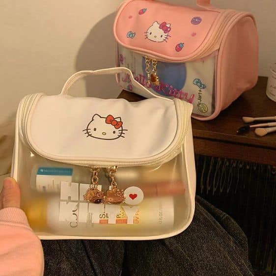 Cute Minimalist Hello Kitty Design White Transparent Makeup Bag