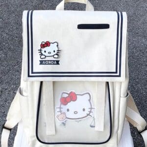 Cute Minimalist Hello Kitty Head Logo White School Backpack